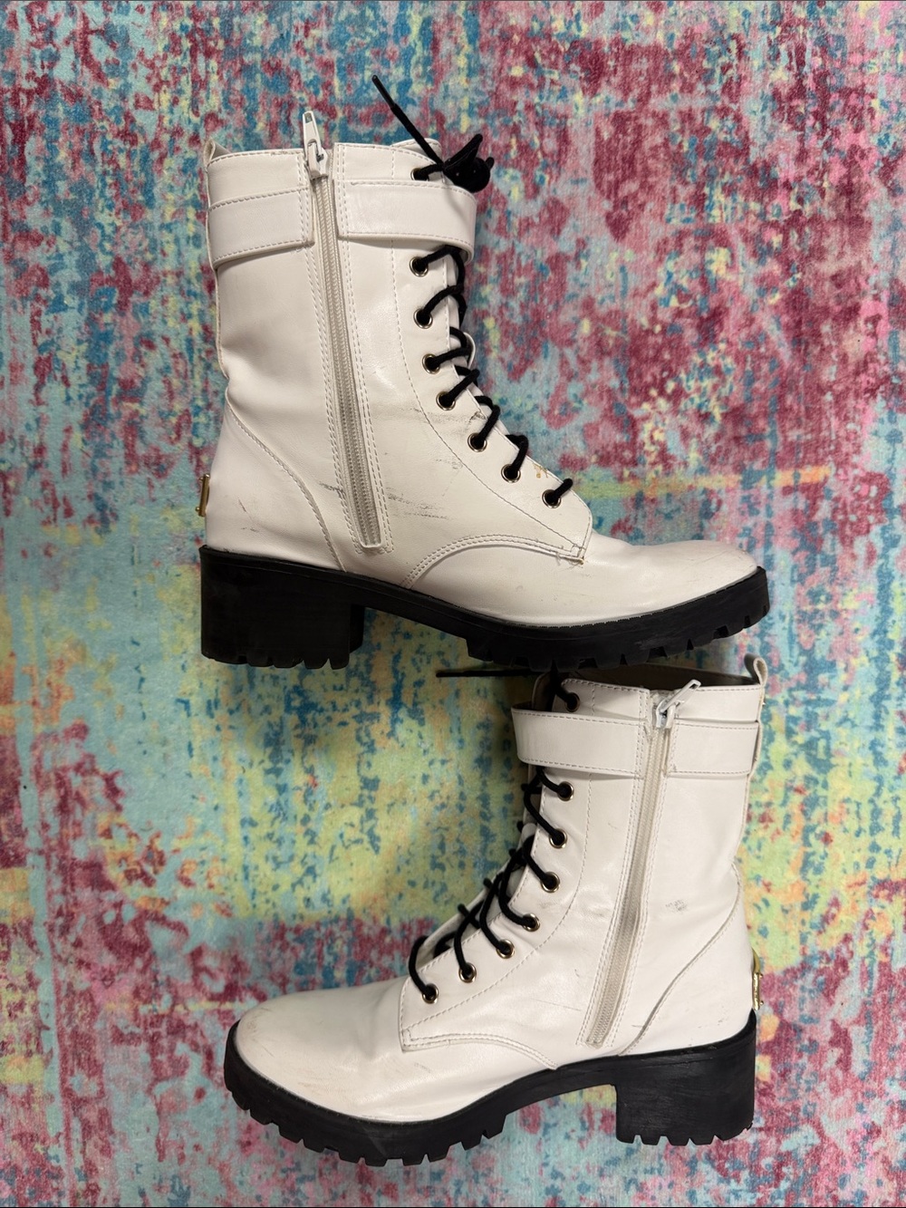 Juicy Couture White Lace-Up Combat Boots with Black Soles